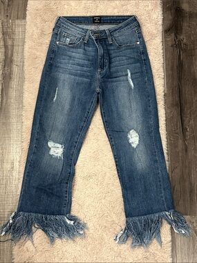 Just Black Frayed Hem Wide-Leg Distressed Jeans - Blue